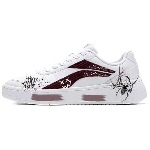 Li Ning Abrasion Resistant Lightweight Slip Resistant Low top Skateboard Shoes Unisex White Red