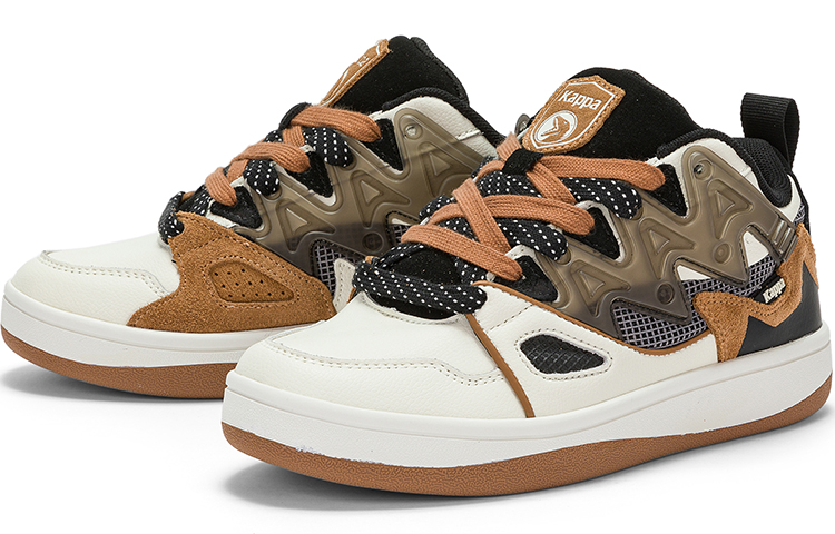 COPPOLELLA x Kappa Textile, Leather Abrasion Resistant Low top Skateboard Shoes Unisex White Brown Black