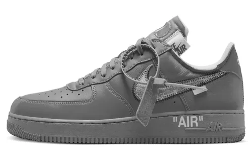 OFF WHITE x Nike Air Force 1 Grey Leather Slip Resistant Cushioning Abrasion Resistant Low top Skateboard Shoes Men's