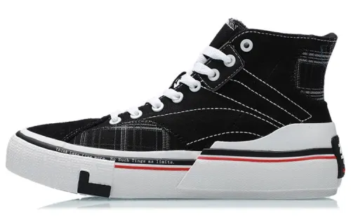 LiNing Canvas Hi Slip Resistant Cushioning Abrasion Resistant Lightweight High top Skateboard Shoes Women's Black White