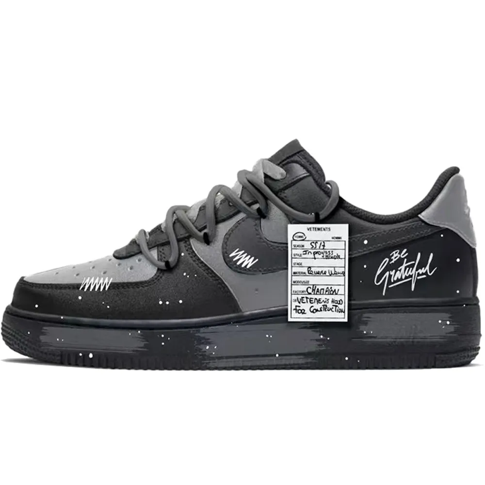Nike Air Force 1 Label Printing Slip Resistant Abrasion Resistant Low top Skateboard Shoes Unisex Black Gray