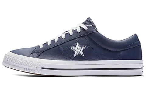 Converse One Star Perforated Leather Low Top Navy Stars Slip Resistant Abrasion Resistant