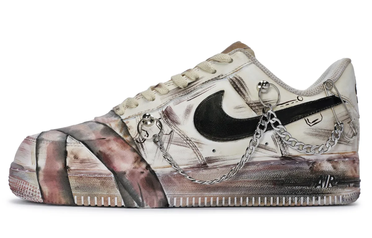 Nike Air Force 1 811 Production, Destroyed Medical Officer Low top Skateboard Shoes Men's Pink Beige