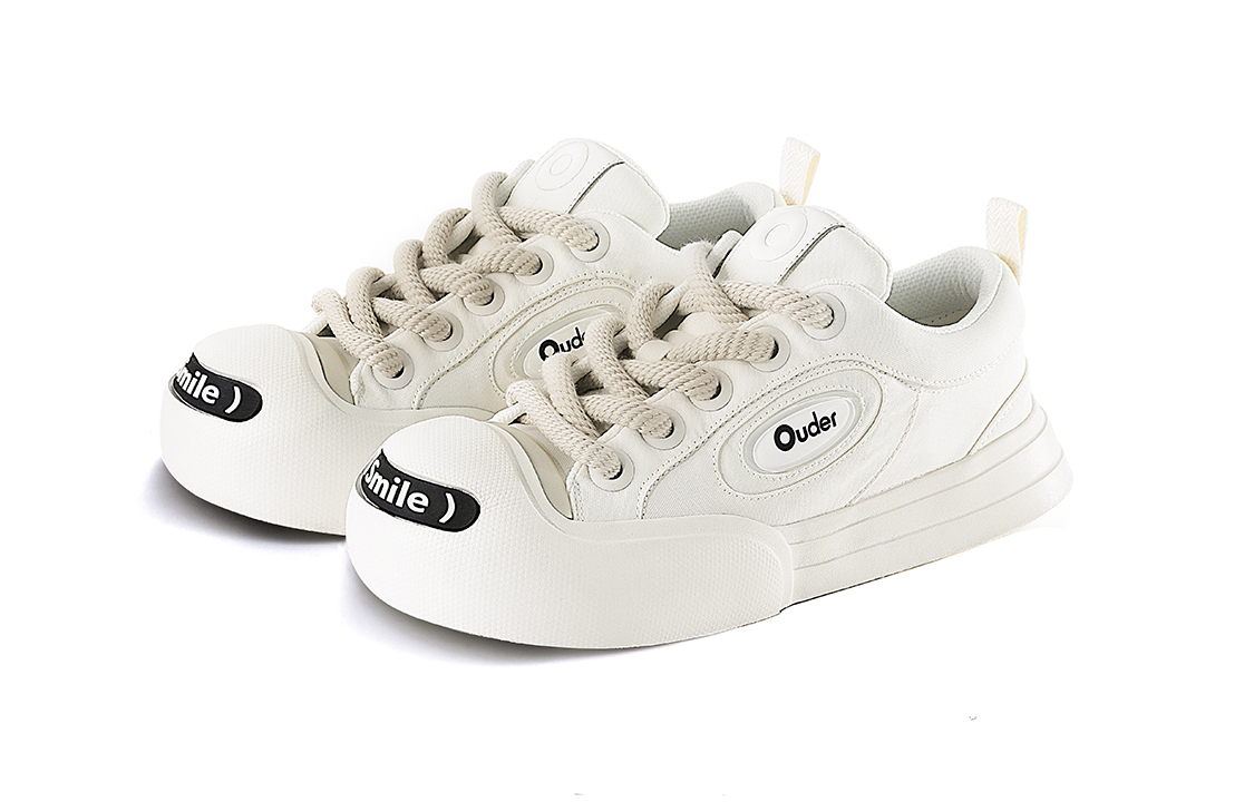 Ouder Smiler Classic Trendy Vintage Height Increasing Low top Canvas Skateboard Shoes Unisex Ecru