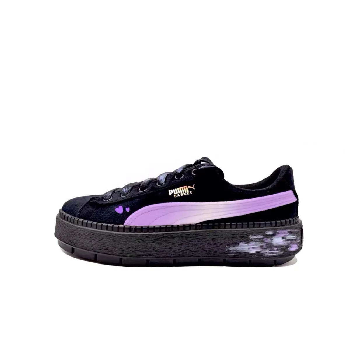 PUMA Platform Trace Slip Resistant Low top Skateboard Shoes Women's Black Purple