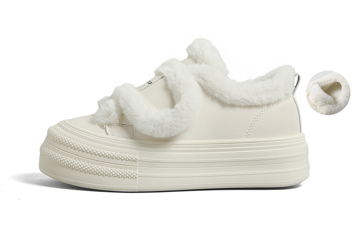 Global HUANQIU Fashionable Velcro Velcro, thickened with velvet, simple and versatile, thick sole, niche casual and comfortable, warm, non-slip, shock-absorbing, lightweight, height-increasing, low-cut sneakers, women's style