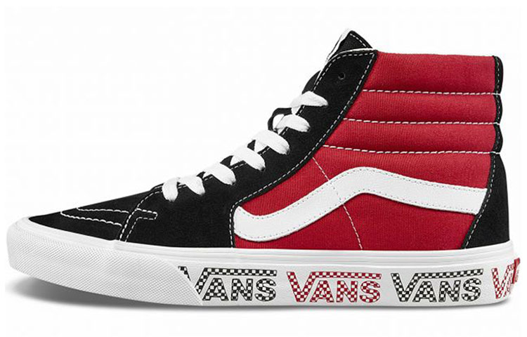 Vans SK8 HI Sidewall Logo Black Racing Red Suede Skate Shoes 'Black Racing Red'