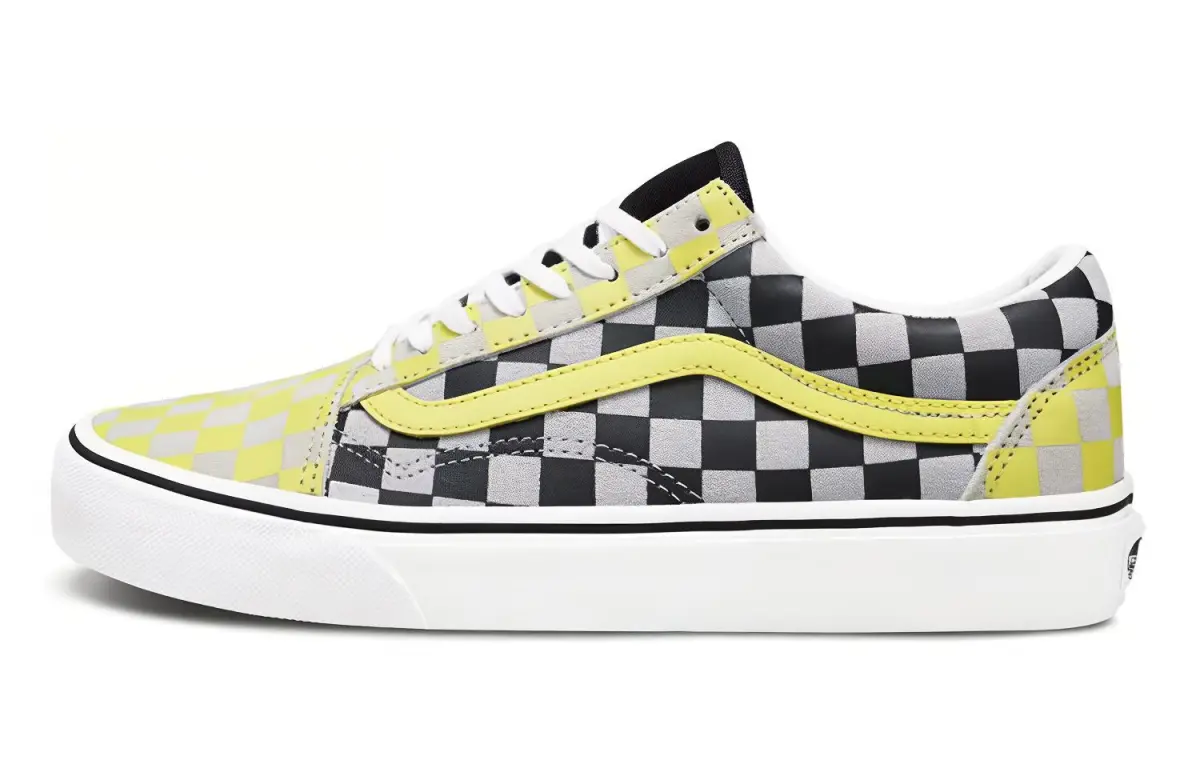 Vans Checkerboard Lightweight Low top Skateboard Shoes Women's Black Yellow