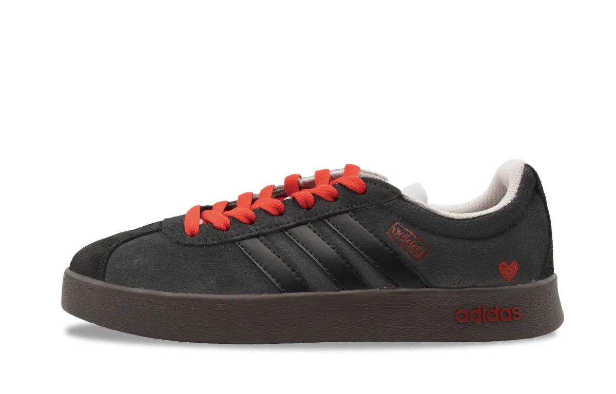 Adidas VL COURT 2.0 Heart Signal Abrasion Resistant Low top Skateboard Shoes Unisex Black Red Heart