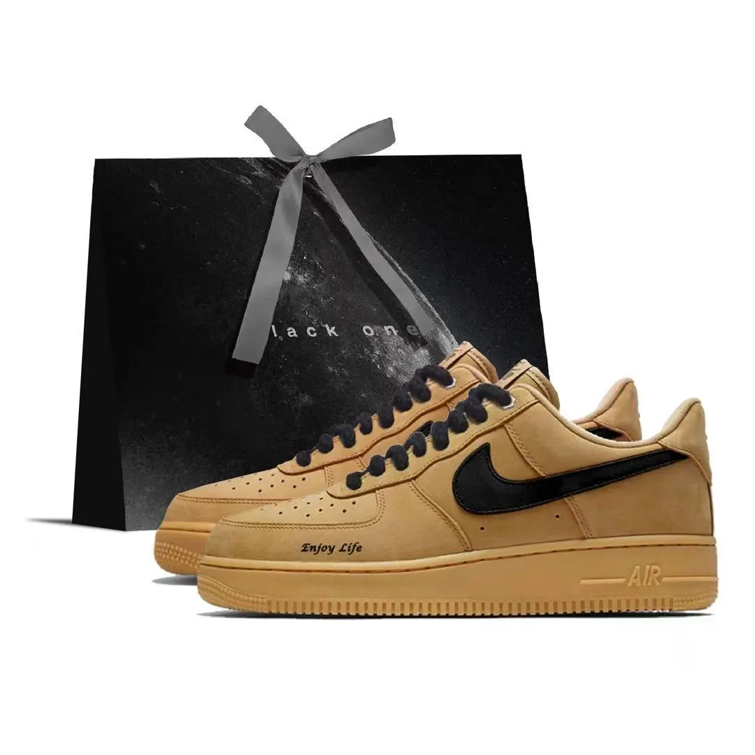 Nike Air Force 1 Low Black Brown CNY Year Of The Snake, Air Force 1 Low top Skateboard Shoes Unisex Wheat