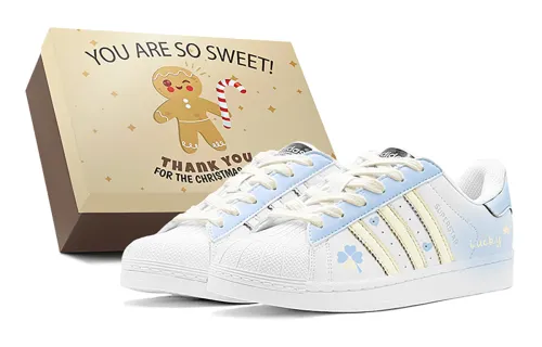 Adidas Originals SUPERSTAR Double Festival Greetings, Lucky Four Leaf Clover Low top Skateboard Shoes Unisex Blue White