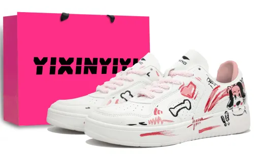 Li Ning Street Player Coverage Slip Resistant Abrasion Resistant Low top Skateboard Shoes Women's White Pink Black