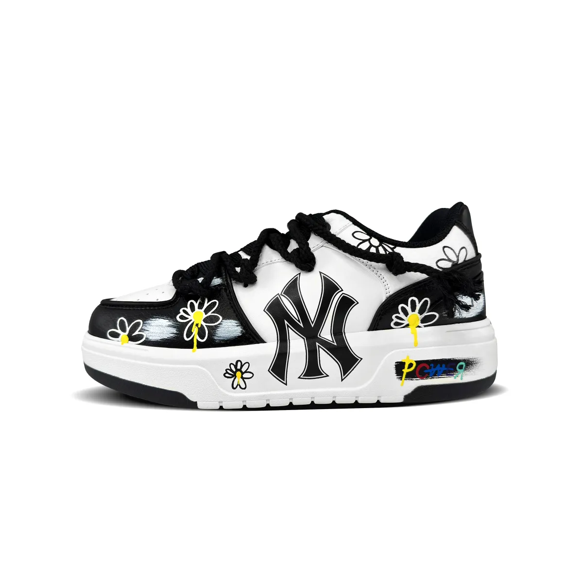 MLB Chunky Liner Graffiti Small Daisy Low top Skateboard Shoes Unisex Black White