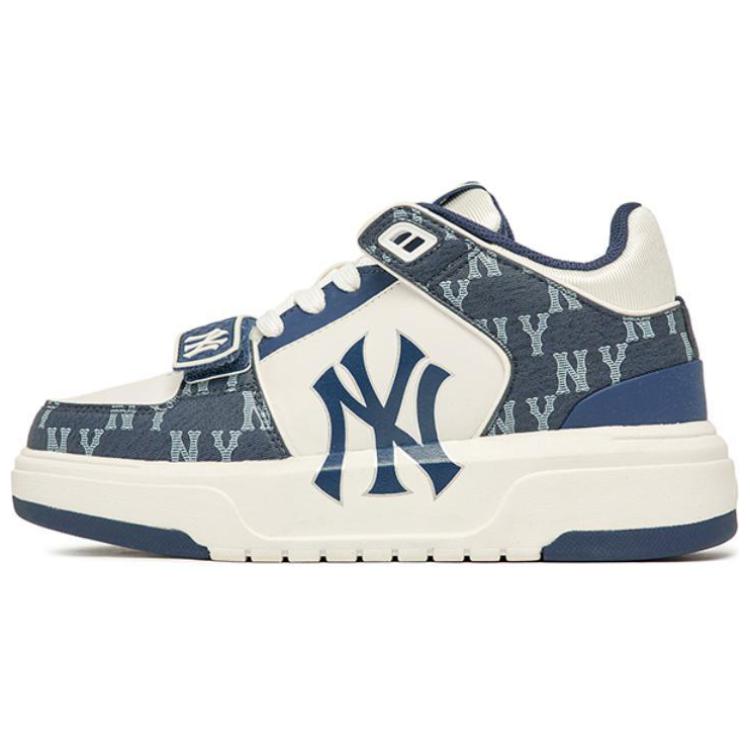 MLB Chunky liner naked eye 3D fabric synthesis retro old flower non -slip mid -sneakers men's and women's same navy blue