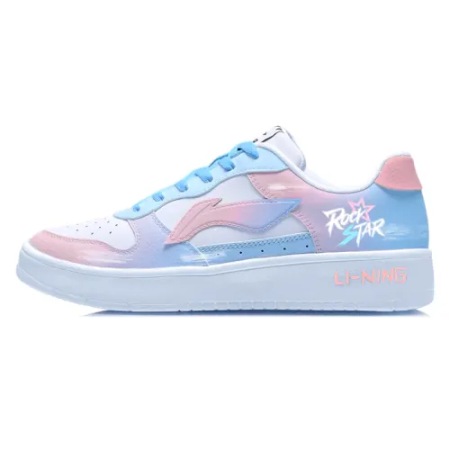 Li Ning Floating Boat Cushioning Abrasion Resistant Height Increasing Low top Skateboard Shoes Unisex Blue Pink