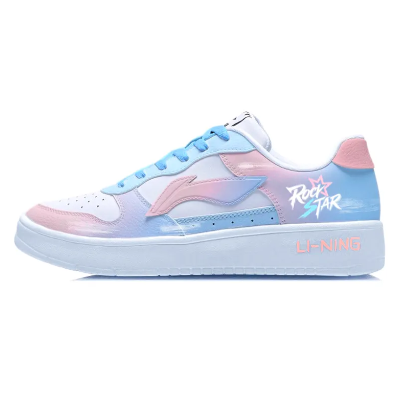 Li Ning Floating Boat Cushioning Abrasion Resistant Height Increasing Low top Skateboard Shoes Unisex Blue Pink
