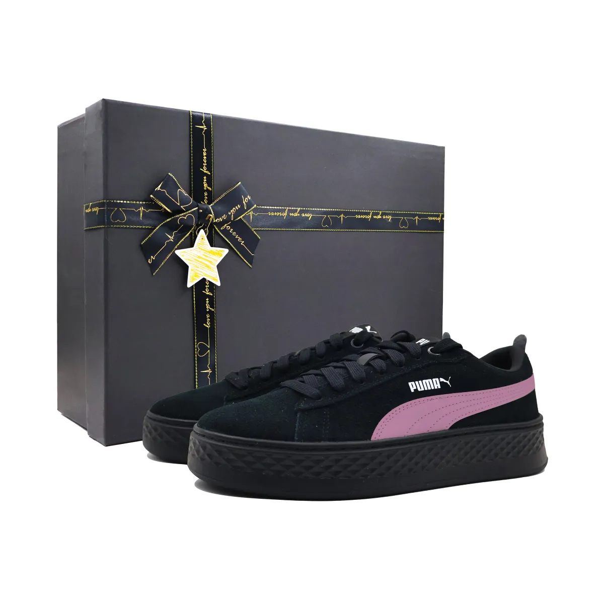 PUMA Smash Platform Berry Sweetheart Abrasion Resistant Low top Skateboard Shoes Women's Black Pink