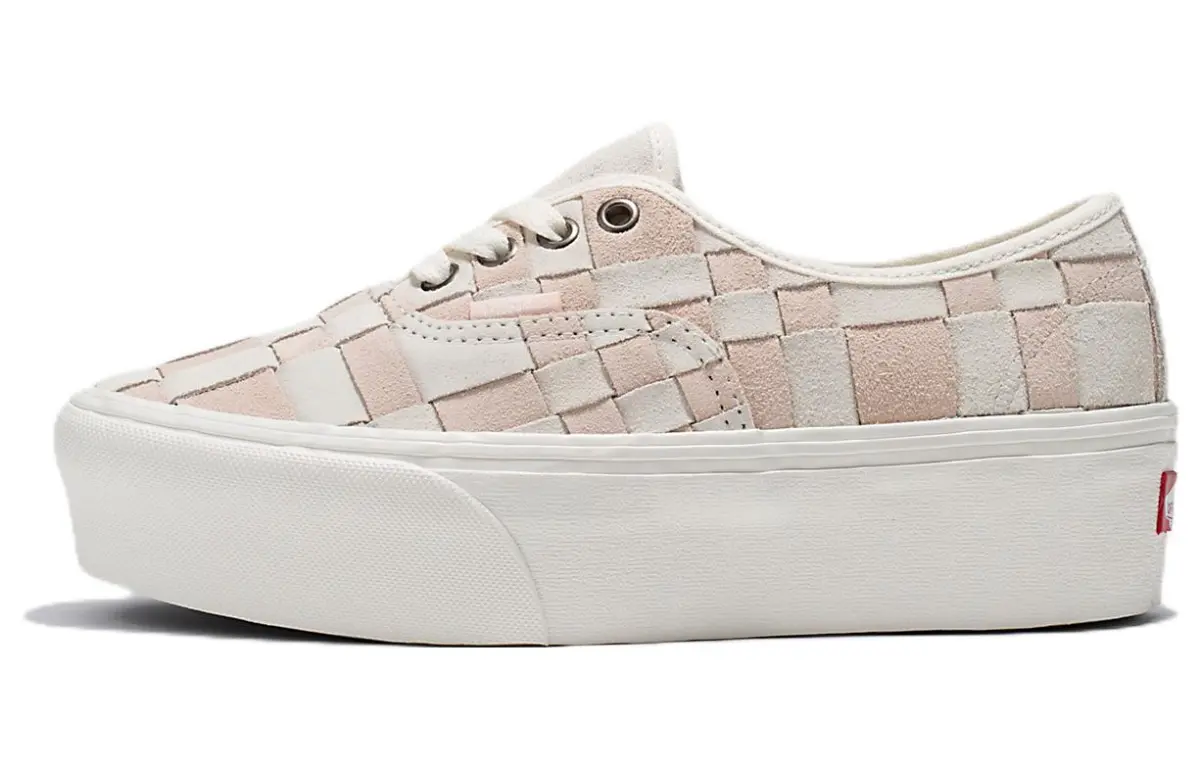 Vans Authentic Woven Check Stackform Abrasion Resistant Low top Skateboard Shoes Unisex White Pink