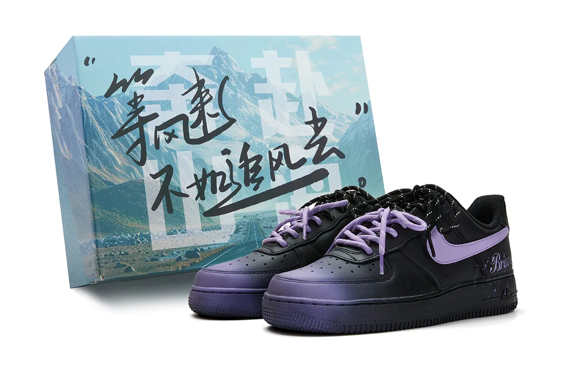 Nike Air Force 1 Slip Resistant Abrasion Resistant Low top Skateboard Shoes Unisex Black Purple