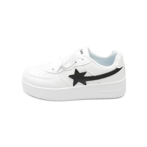 RENBEN White Sneakers Abrasion Resistant Low top Skateboard Shoes Women's White Black