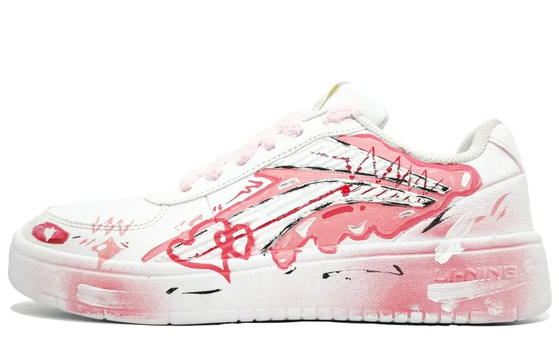 Li Ning Slip Resistant, Abrasion Resistant, Lightweight Low top Skateboard Shoes Men's White Pink