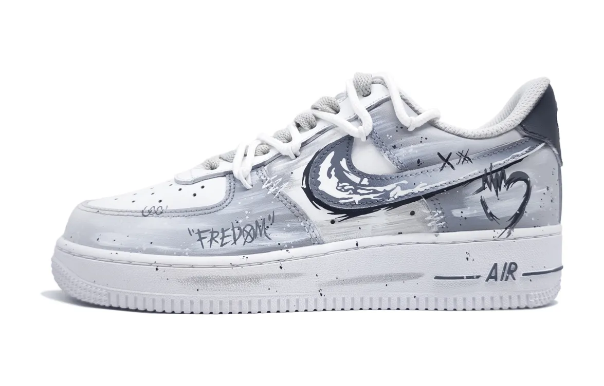 Nike Air Force 1 Graffiti Memory Slip Resistant Abrasion Resistant Low top Skateboard Shoes Unisex Gray White