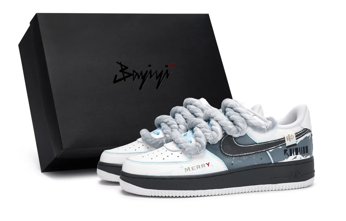 Nike Air Force 1 Cushioning Low top Skateboard Shoes Men's White Blue Gray