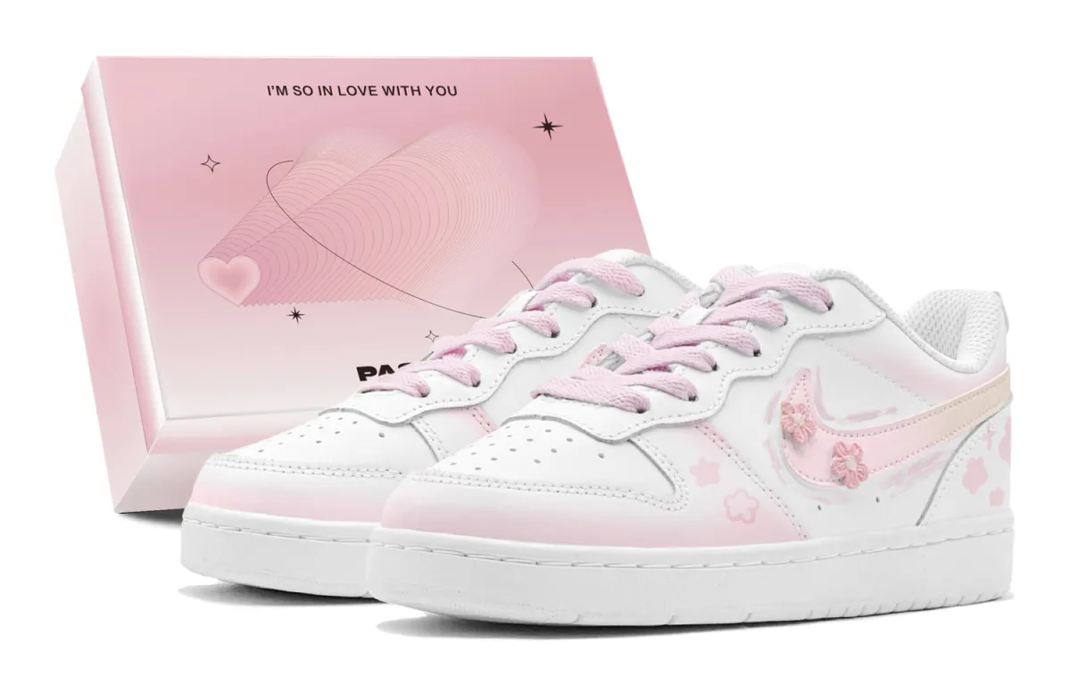 Nike Court Borough Couple's, Romantic Treatment, Light Pink Meadow, Aesthetic Soft, Fresh Elegant Low top