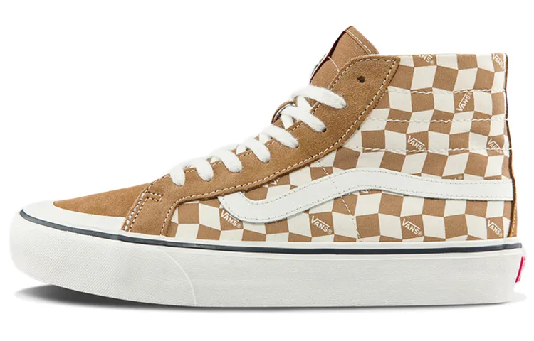 Vans SK8 Hi High Top Casual Skate Shoes Unisex Brown White Grid