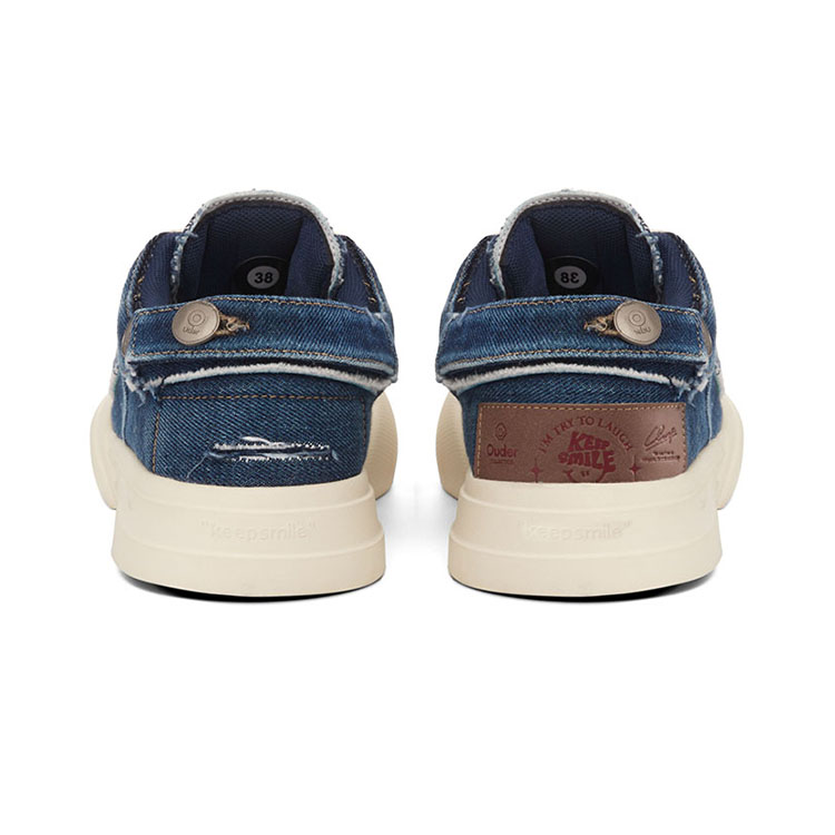Ouder Washable Vintage Distressed Denim Low top Canvas Skateboard Shoes Unisex Blue