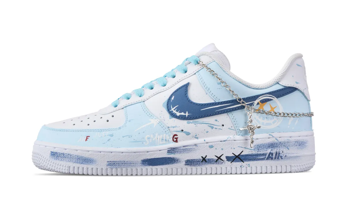 Nike Air Force 1 Slip Resistant, Abrasion Resistant, Lightweight Low top Skateboard Shoes Unisex Sky Blue