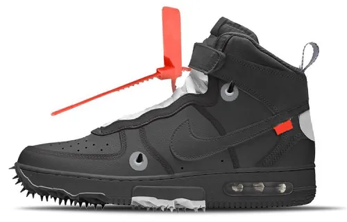 OFF WHITE x Nike Air Force 1 Slip Resistant Abrasion Resistant Mid top Skateboard Shoes Men's Black