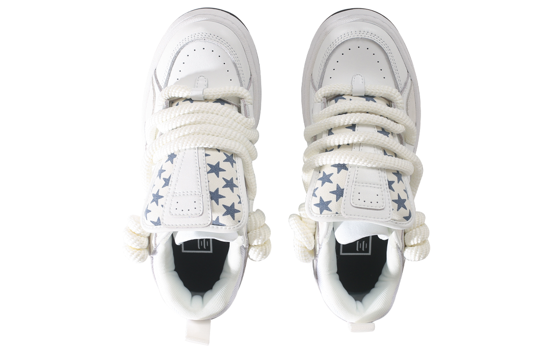 Ollieskate Puffy Shoes Slip Resistant Abrasion Resistant Low top Skateboard Shoes Unisex White Blue