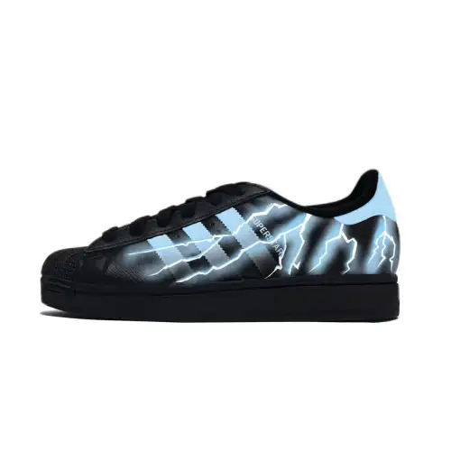 Adidas Originals Superstar 2 Lightning Aurora Abrasion Resistant Lightweight Low top Skateboard Shoes Unisex Black Blue