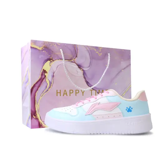 Li Ning Floating Boat Abrasion Resistant, Lightweight, And Breathable Low top Skateboard Shoes Unisex Blue Pink