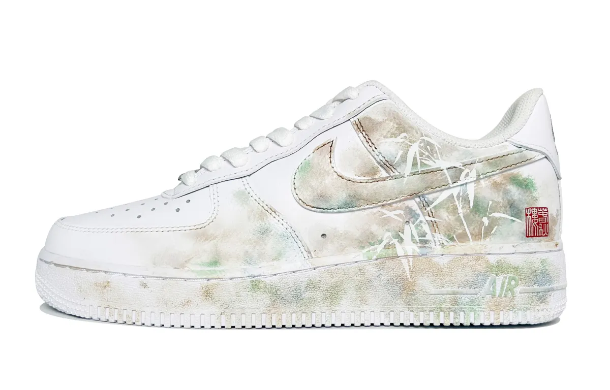 Nike Air Force 1 Wild Bamboo Abrasion Resistant Low top Skateboard Shoes Unisex White Green