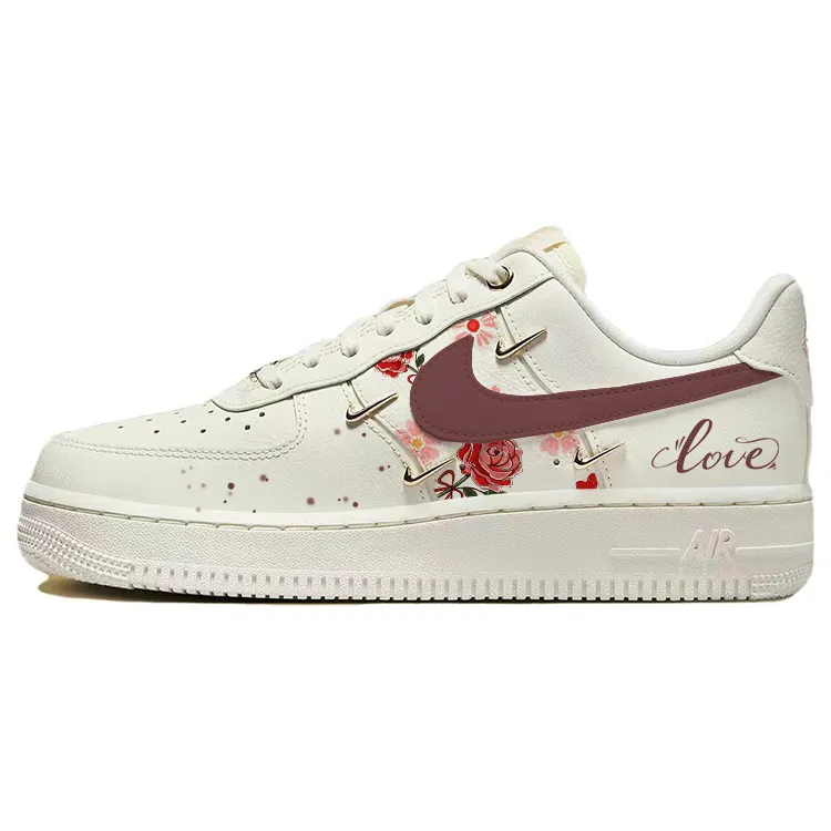 Nike Air Force 1 Butterfly Loves Flower, Fresh Rose Abrasion Resistant Low top Skateboard Shoes Women's White Gold