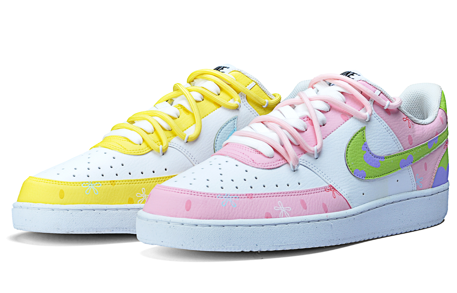 Nike Court Vision 1 Slip Resistant Abrasion Resistant Low top Skateboard Shoes Women's Yellow Pink Mismatched