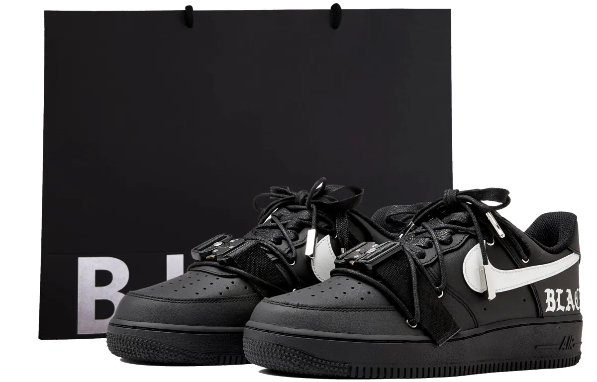 Nike Air Force 1 Coverage Slip Resistant Coverage Slip Resistant Low top Skateboard Shoes Unisex Black Silver