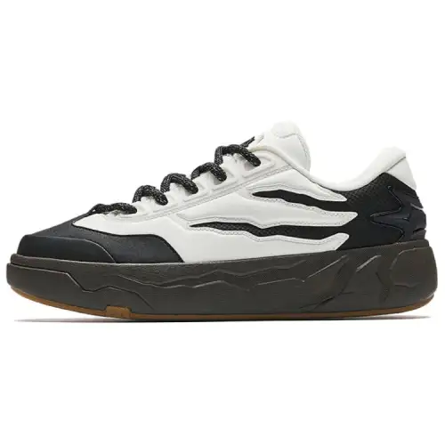 Anta Synthetic Leather, Textile Low top Skateboard Shoes Men's Basic Black Papyrus White Ink Brown