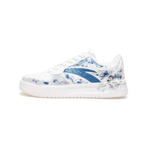 Anta Synthetic Leather Slip Resistant Cushioning Abrasion Resistant Low top Skateboard Shoes Men's White Blue