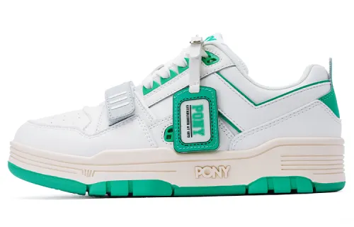 Pony Reverse Slip Resistant, Abrasion Resistant, Breathable Low top Skateboard Shoes Unisex White Green
