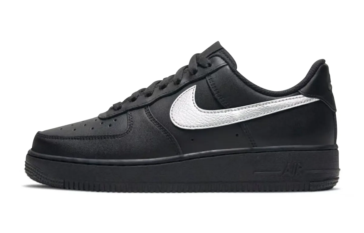 Nike Air Force 1 Black Silver Abrasion Resistant Abrasion Resistant Low top Skateboard Shoes Unisex Silver