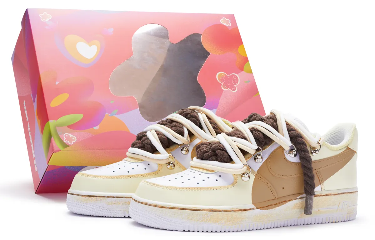 Nike Air Force 1 07 Air Force 1 T10 Leather Low top Skateboard Shoes Men's White Yellow Brown