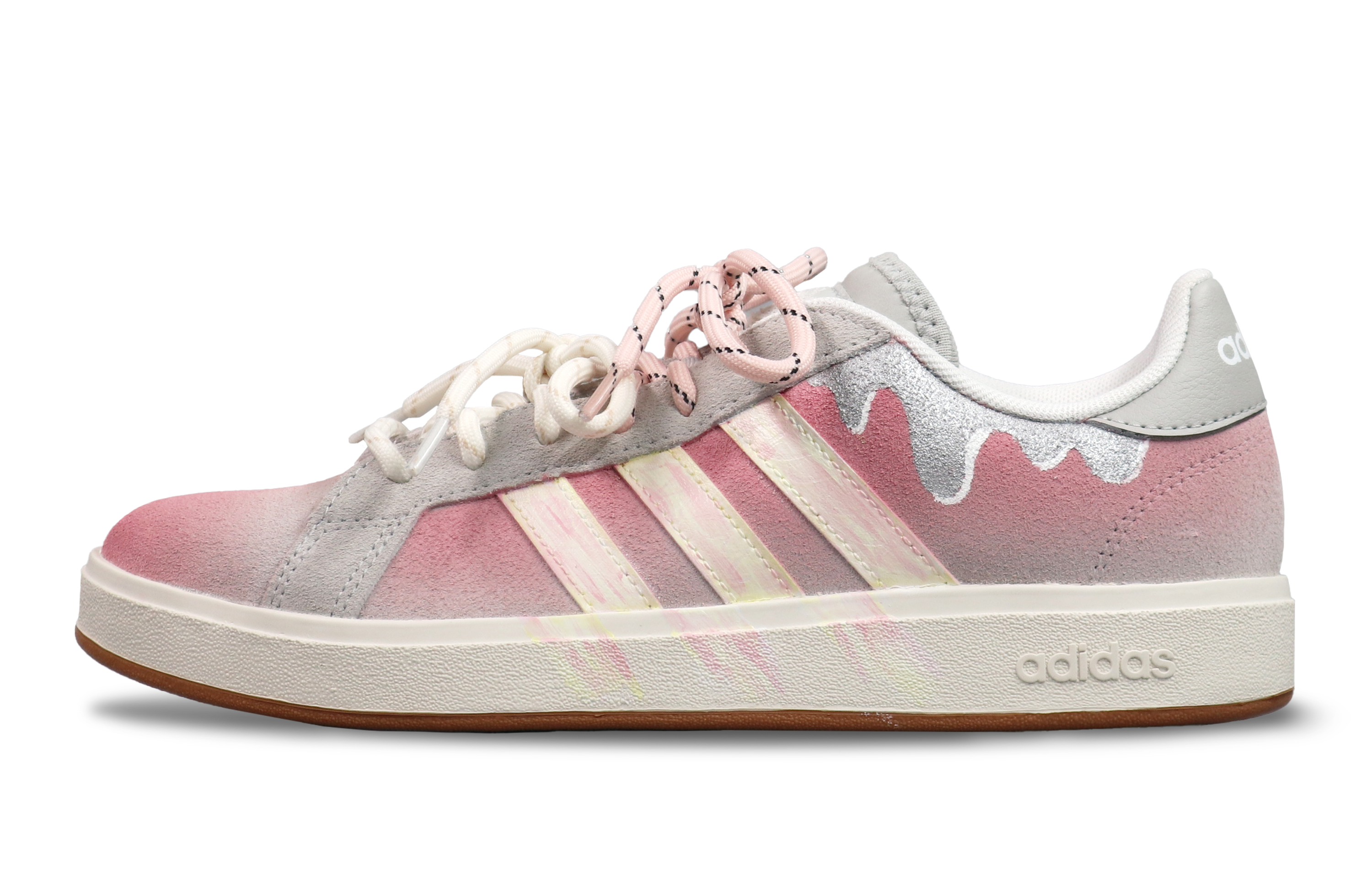 Adidas GRAND COURT 00s Abrasion Resistant Abrasion Resistant Low top Skateboard Shoes Unisex Gray Pink Silver