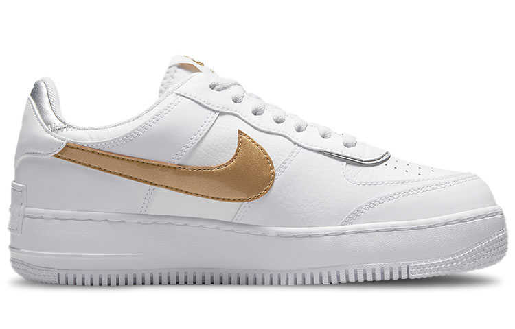 Женские кроссовки Nike Air Force 1 Shadow (белый / золотой / серый) — фото 2