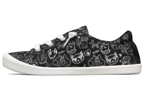 Skechers BEACH BINGO Fabric Comfortable Low top Skateboard Shoes Women's Black White