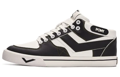 Pony Atop Mid top Skateboard Shoes Unisex Black White