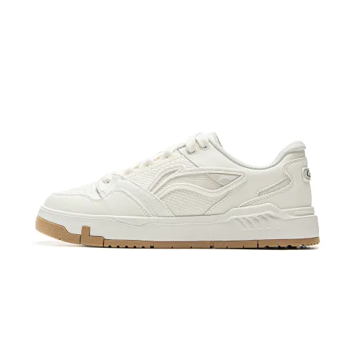 Li Ning Synthetic Leather, Textile Low top Skateboard Shoes Women's Champagne White