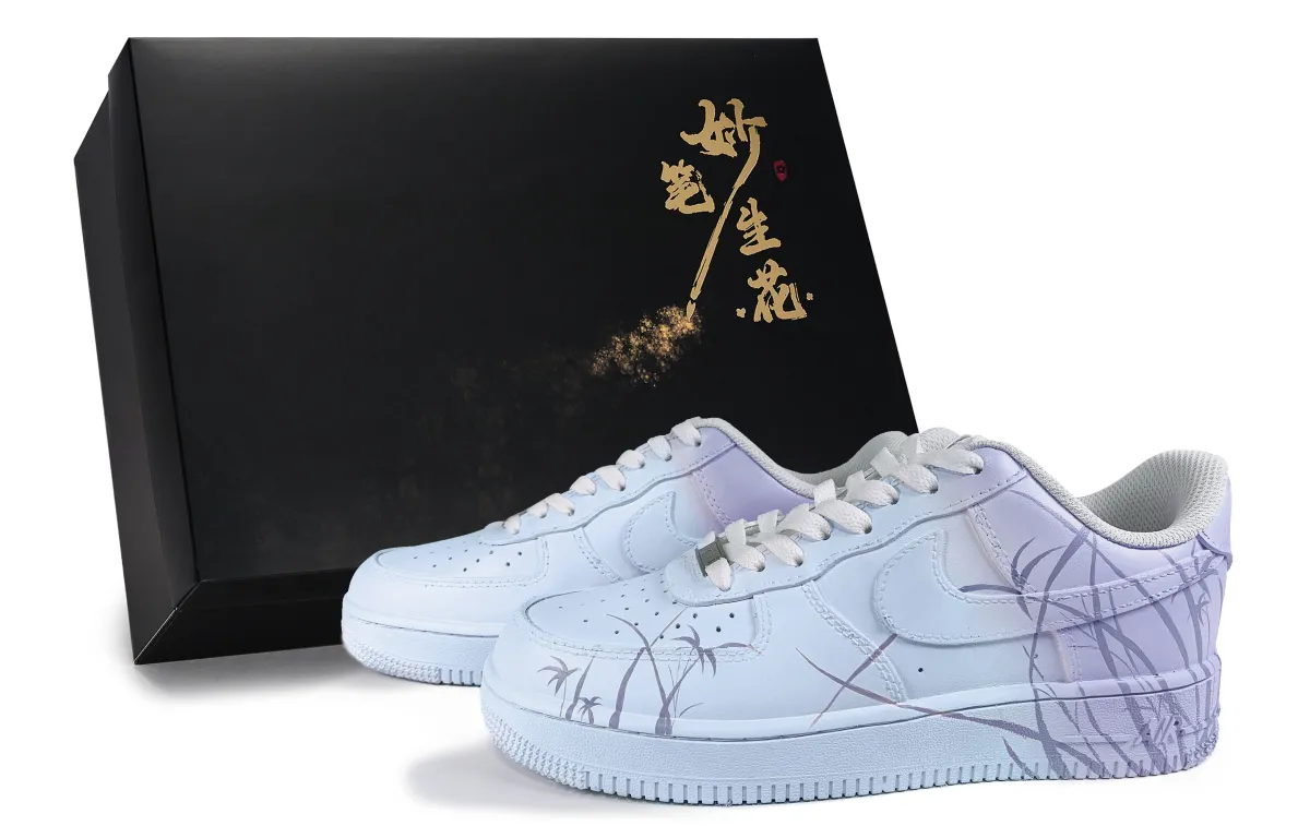 Nike Air Force 1 Wondrous Brush Blossoms, Misty Blue Veil Low top Skateboard Shoes Unisex Blue Purple